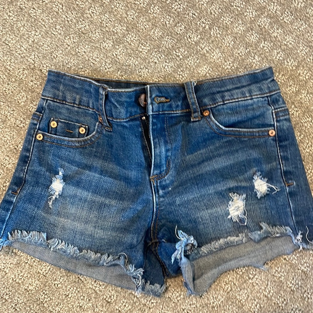 Tractr denim frayed jean shorts